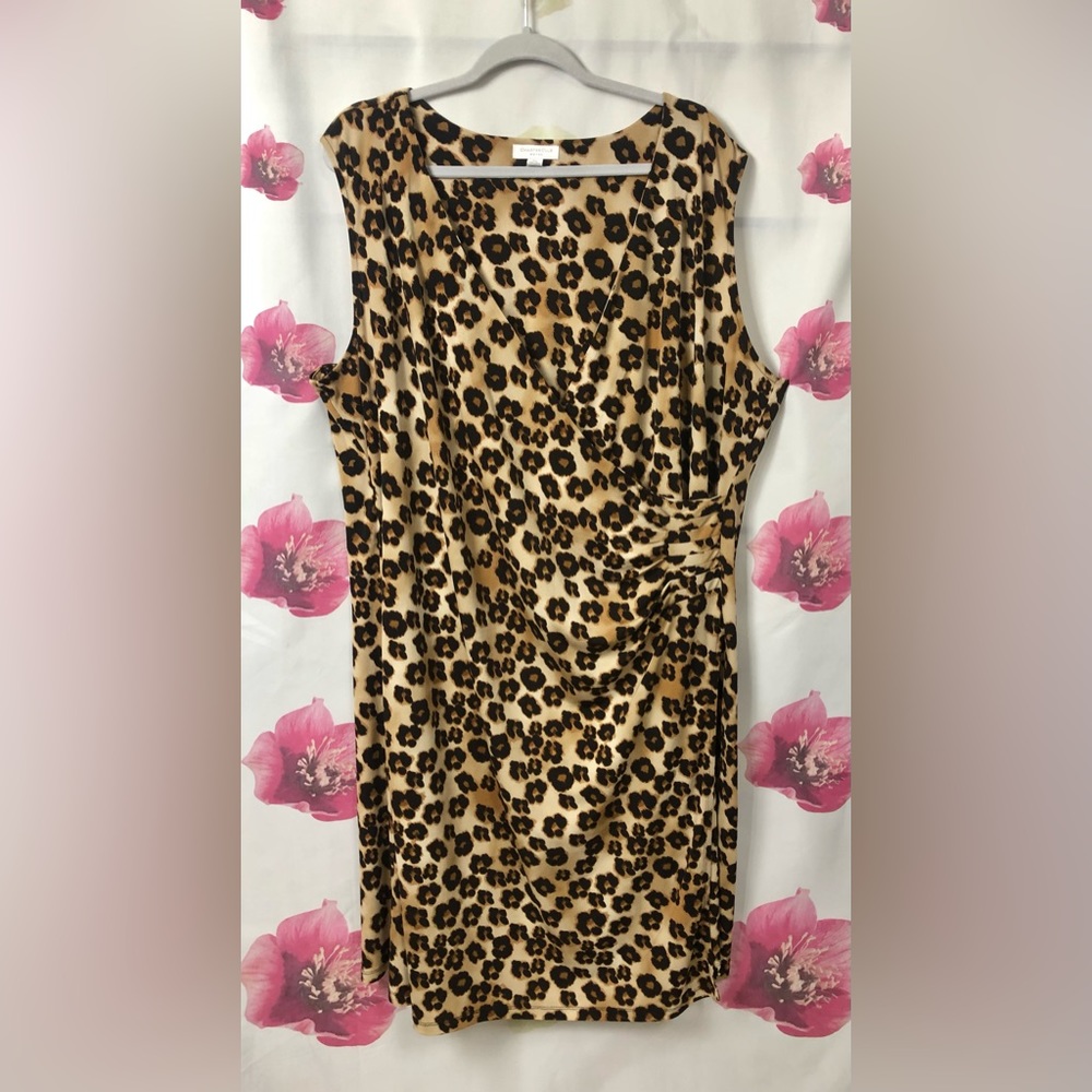 Leopard Print Wrap Dress size -3X- Stretchy- Surplice- Charter Club -Shift